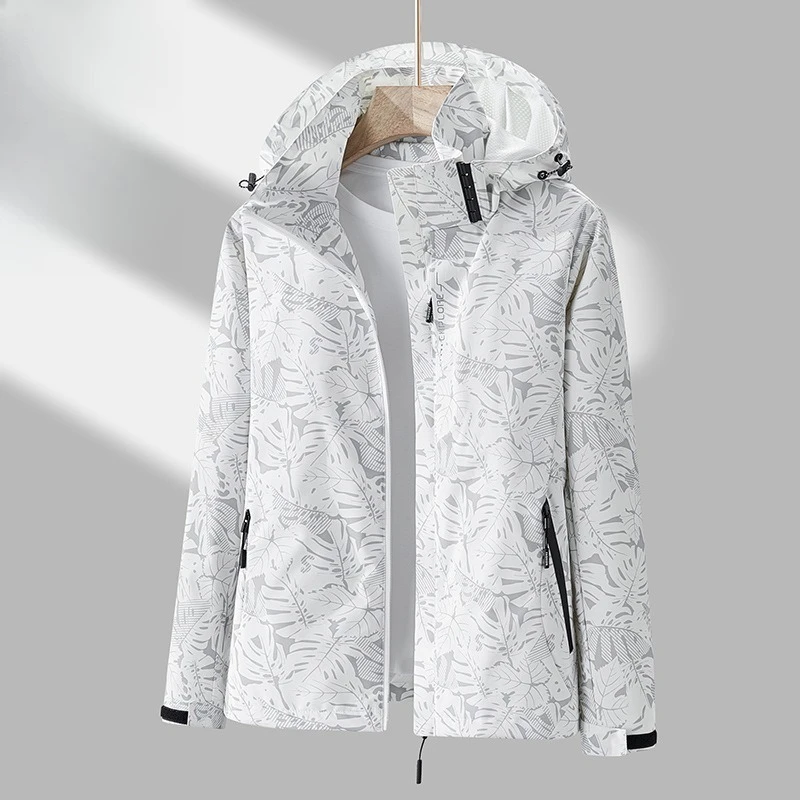 

2025 Men's Casual Waterproof Windbreaker Jacket Full Zip Up Hooded Outdoor Hiking Coat For Autumn