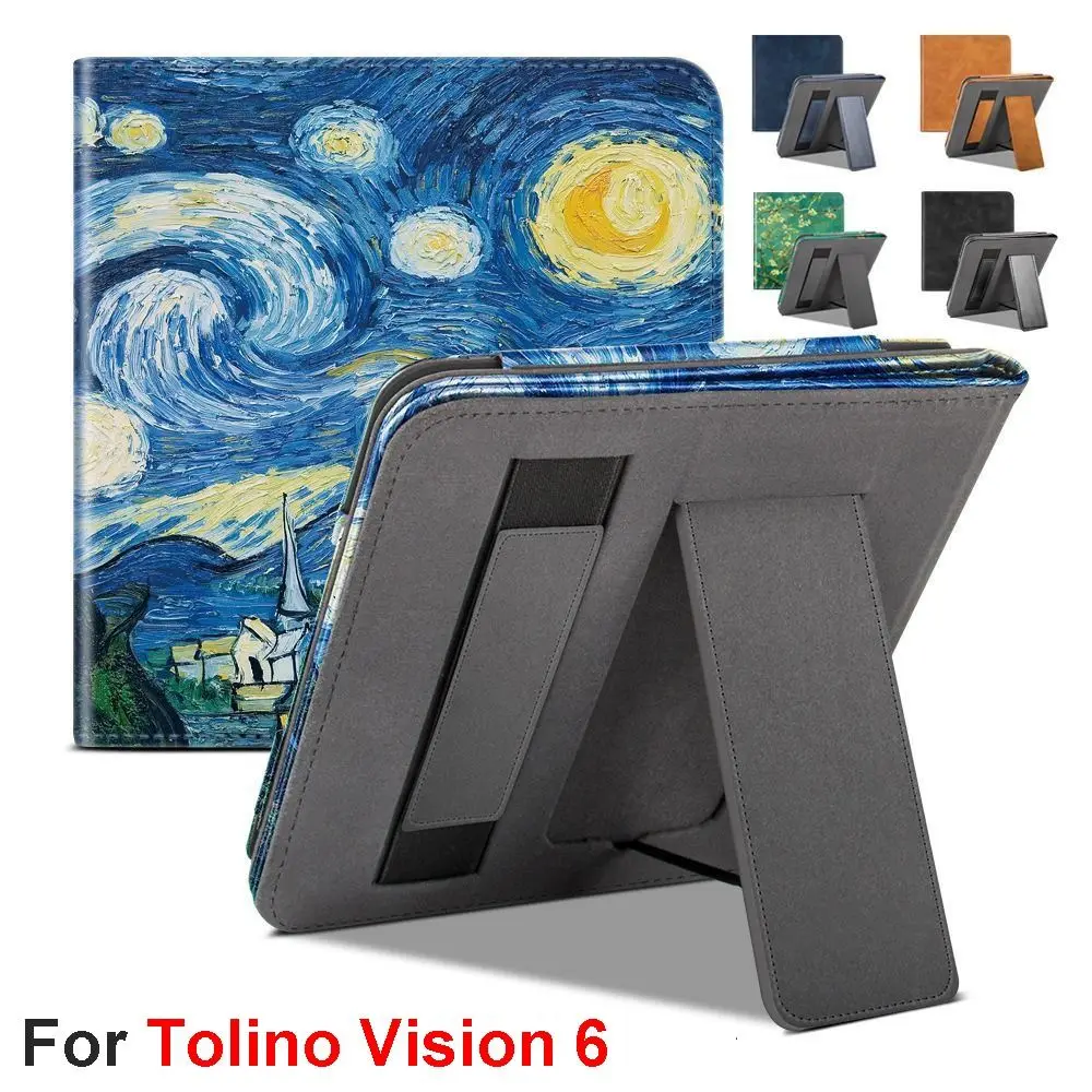 Hand Support 7 inch eReader Case Shockproof Anti Scratch Protective Shell Wear Resistant PU Leather for Tolino Vision 6