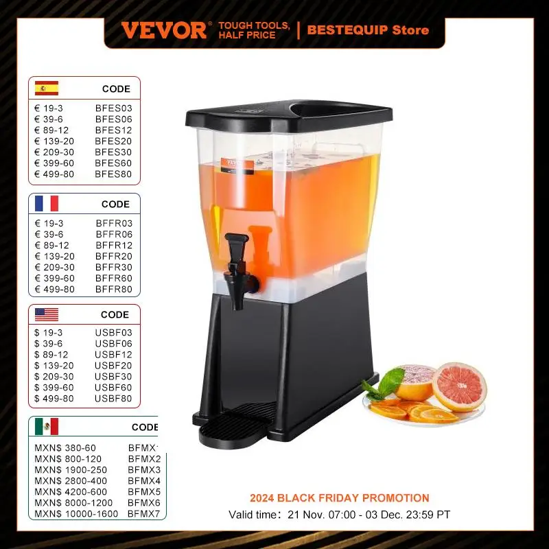 VEVOR Beverage Dispenser for Parties Plastic Juice Dispenser Tea Lemonade Juice Water Dispenser for Restaurants Hotels Parties