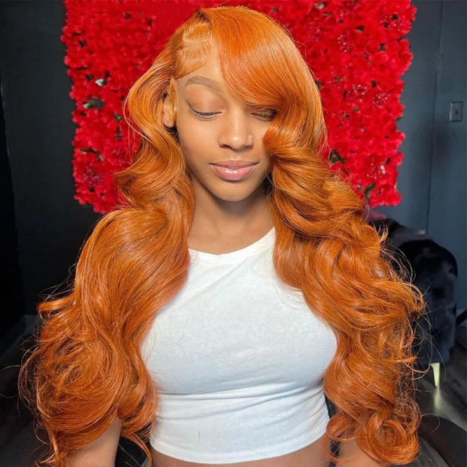 30 40Inch Orange Ginger Body Wave 13x4 HD Transparent Lace Frontal Wig Brazilian Color 13x6 Lace Front Human Hair Wigs For Women