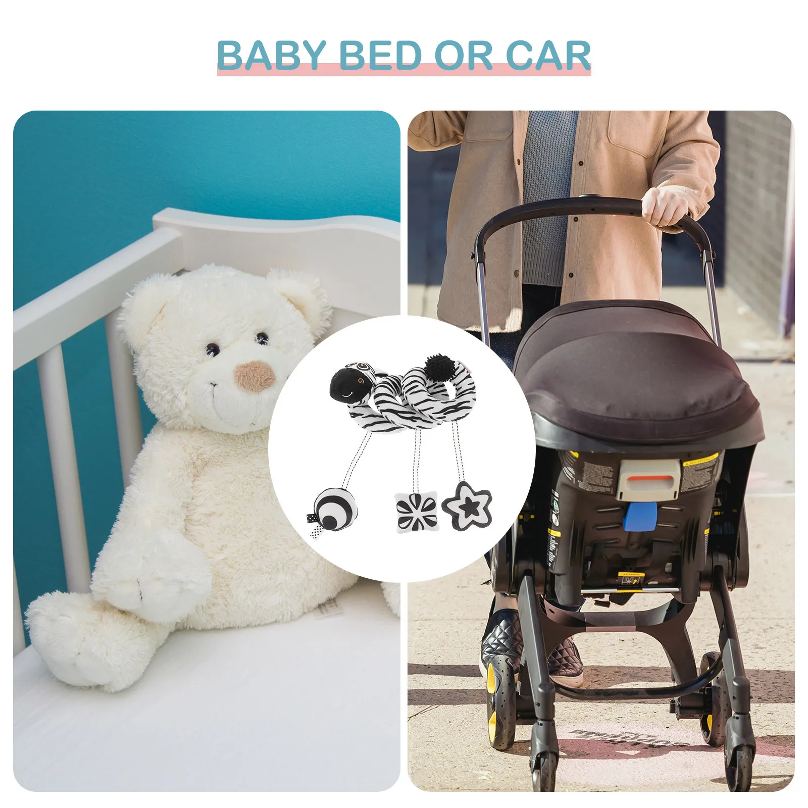 1pc Zwart Wit Zebra Wieg Zachte Doek Hangende Kinderwagen Speelbal Met Bel Babybed Decor Pasgeboren Vroege Kindertijd Ontwikkeling