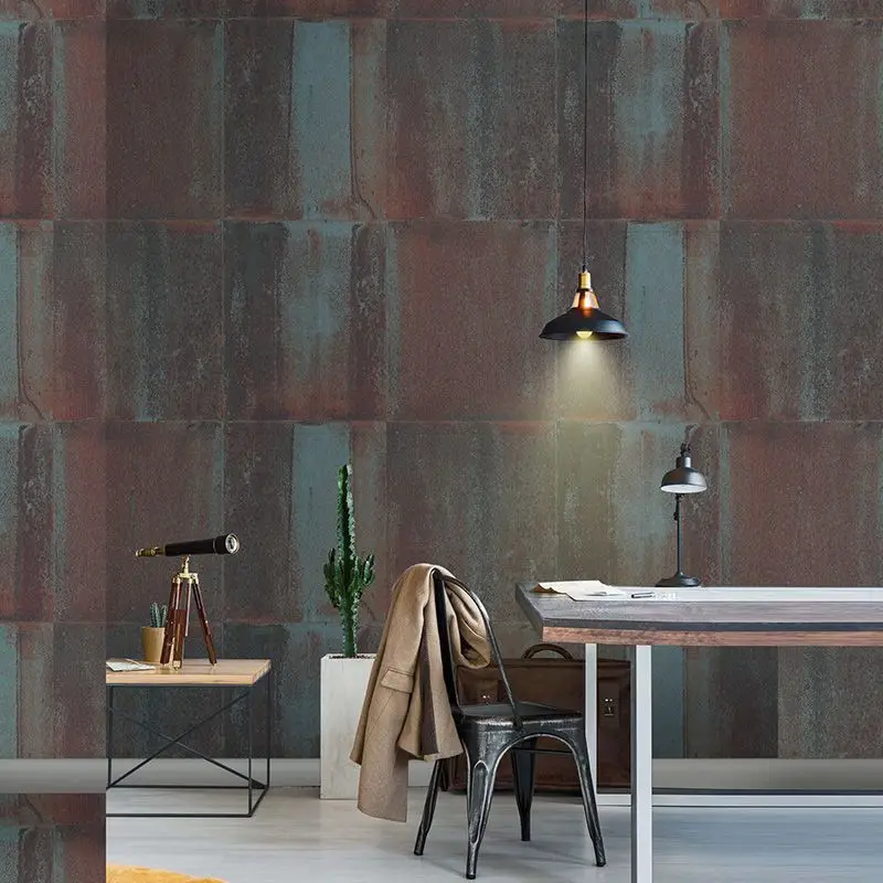 Retro Nostalgic Imitation Iron Sheet Industrial Style Wallpaper Bar Restaurant Rustic Red Cement  Brick Wall Paper Rolls Mottled