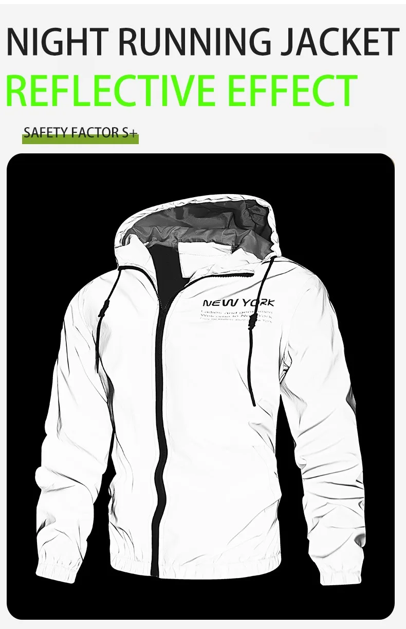 Night Reflective Jackets Men Double Fabric Waterproof Windbreaker Hooded Jacket Man Hip Hop Cycling Sports Zipper Coats Outwear