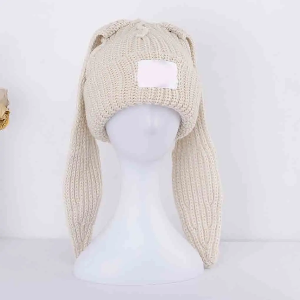 Knitted Hat Winter Hats Warm Beanie Fine Workmanship No Burrs Washable Rabbit Breathable Cycling Halloween Head Warmer