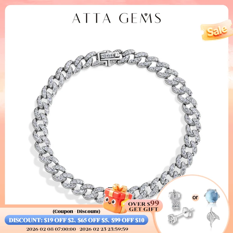 

ATTAGEMS Moissanite Cuba Chain 100%S925 Sterling Silver for Man Women Classic Tennis Bracelet Fine Jewelry Shipping from the USA
