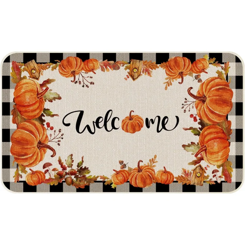 

Grateful Water Saving Cow Brand Pumpkin Leaf Autumn Door Mat, Rural Style Indoor and Outdoor Anti slip Floor Mat