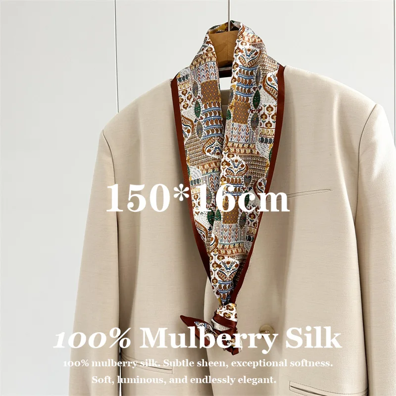 

100% Mulberry Silk Necktie Neckerchief 150*16cm Office Business for All Seasons Fashion High Quality Bag Handle Wrap Hair Ribbon