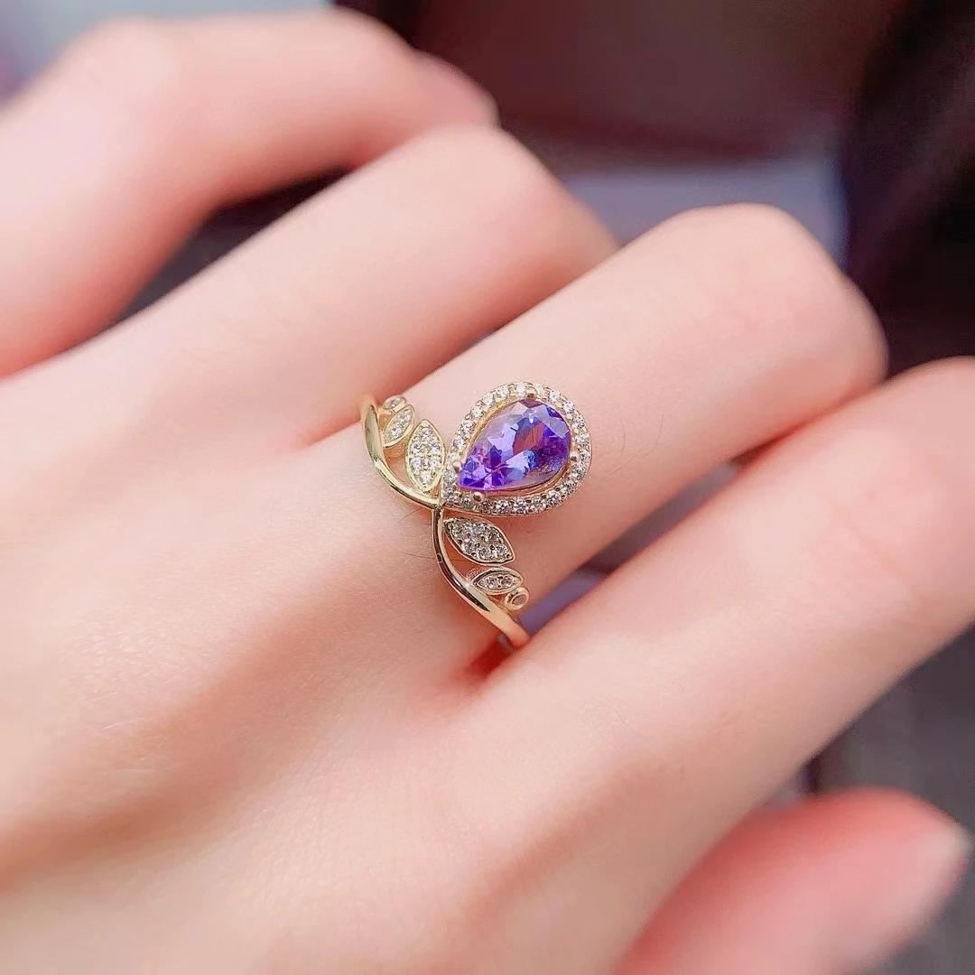 

100% Natural Tanznaite Ring for Engagement 0.7ct 5mm*7mm VVS Grade Tanznaite Silver Jewelry Vintage 925 Silver Crown Ring