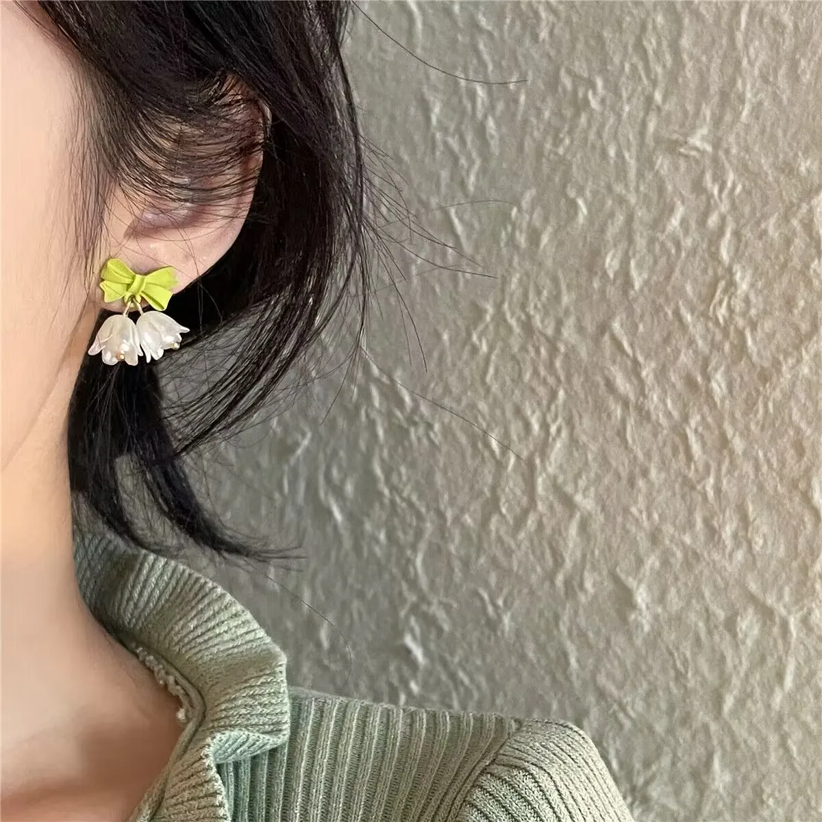 Korean Lily of The Valley Pearl White Drop Earring for Women Bowknot Bell Flowers Earring Bouquet Jewelry Party Wedding Gift