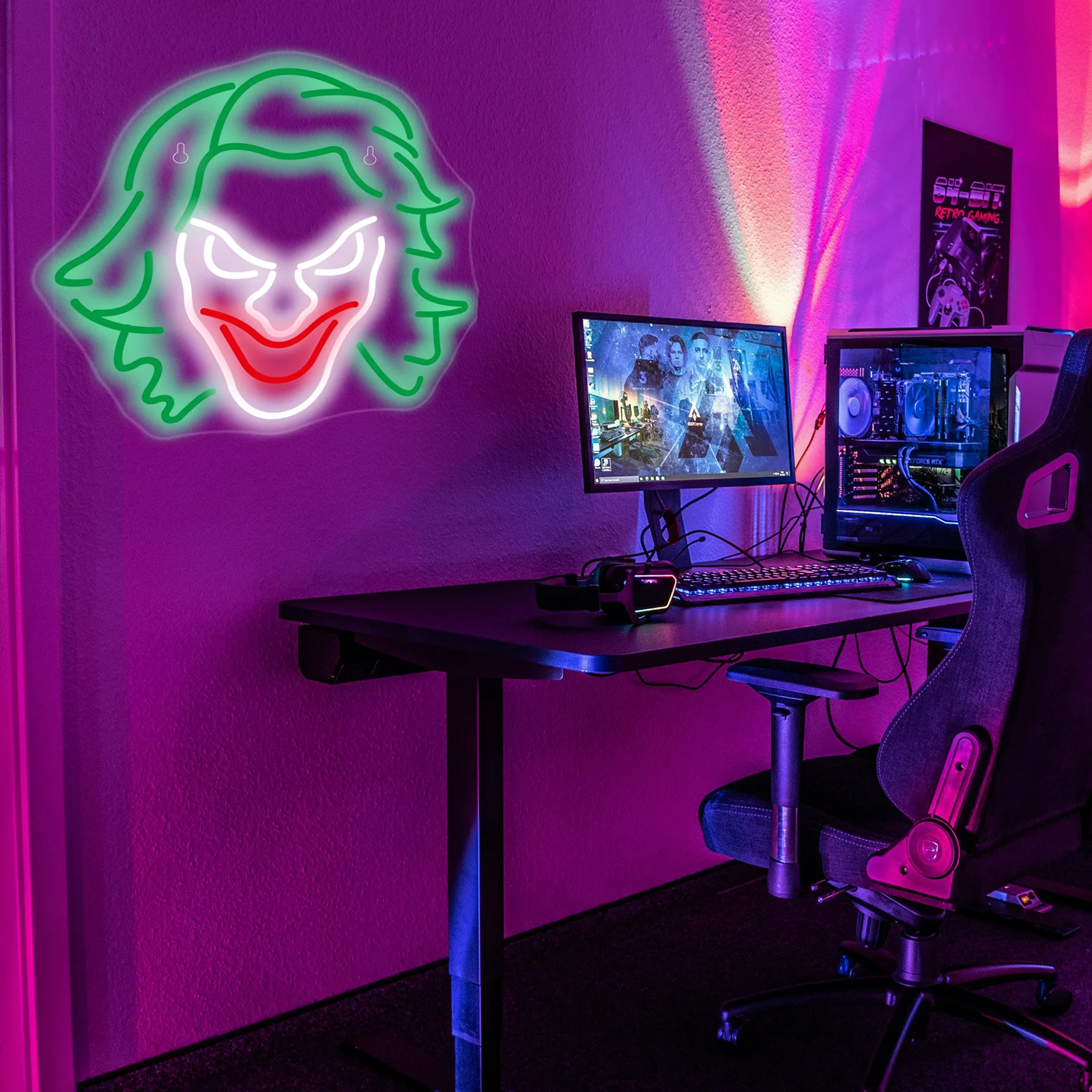 Джокер Неоновая светодиодная вывеска с регулируемой яркостью Аниме Украшение комнаты для дома Спальня Бар Вечеринка Клуб Настенный светильник с питанием от USB Art Comic Lights Знаки