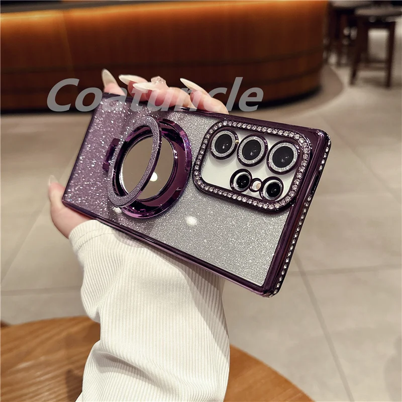 Diamond Glitter Magsafe Mirror Magnetic Holder Bracket Case For Samsung Galaxy A56 A26 A36 A16 A06 A15 A25 A35 A55 A17 A07 Cover