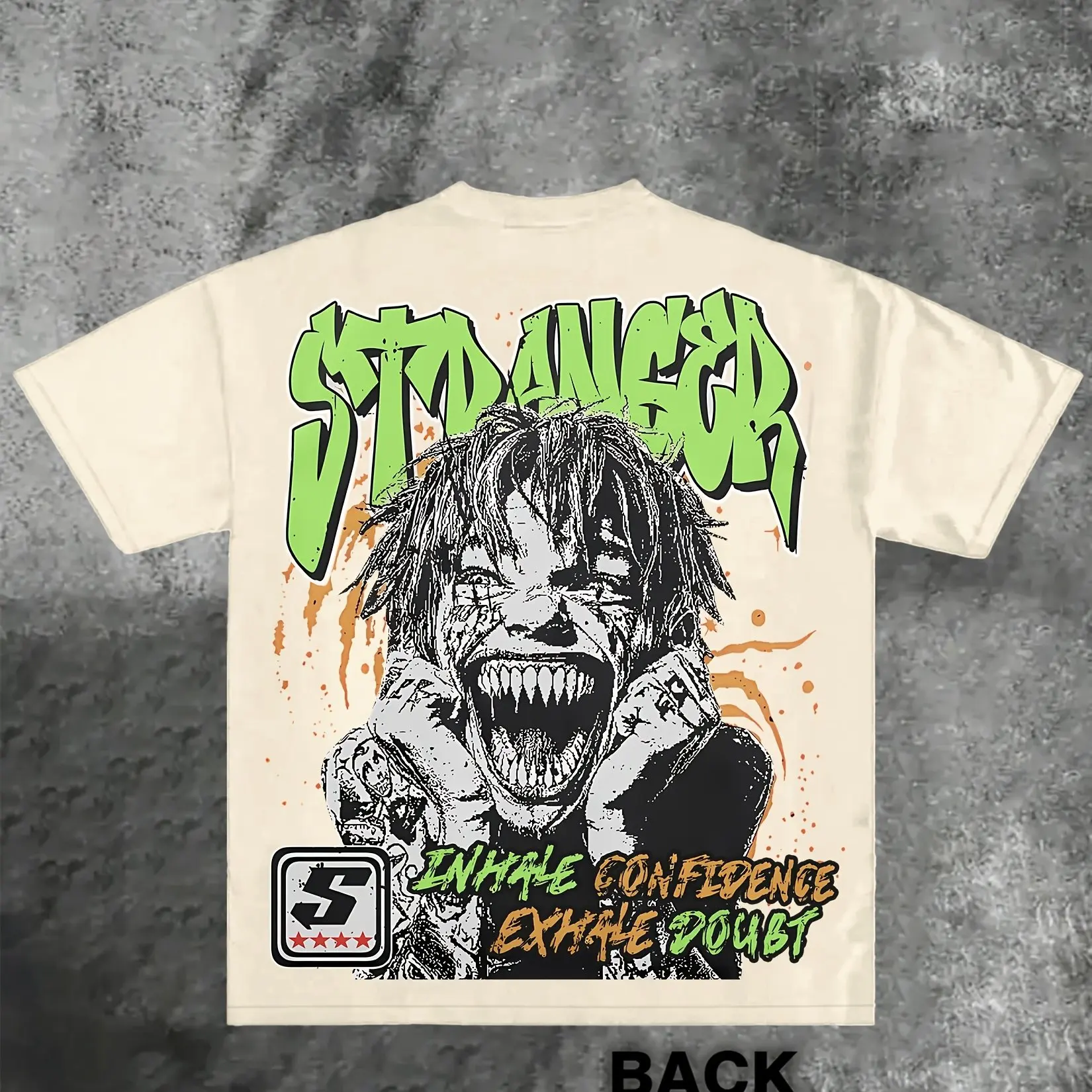 تي شيرت رجالي من القطن القديم، تصميم Crazy Stranger أزرق داكن مع تي شيرت كاجوال مزين باللون الأخضر النيون والبرتقالي