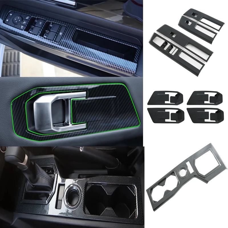 For Mitsubishi Triton L200 2024 2025 Carbon Fiber Center Console Gear Shift Panel Cover Trim Window Switch Panel Inner Door Bowl