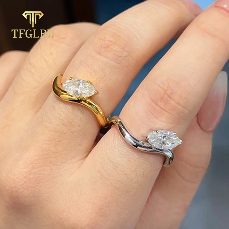 TFGLBU New 1CT Marquise Cut Moissanite Rings for Woman Trendy Luxury 100% 925 Sterling Silver Wedding Party Band Lab Diamond