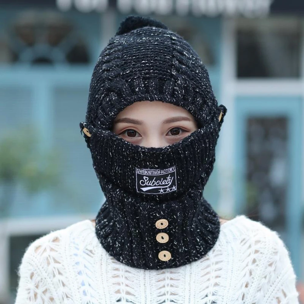 Pasamontañas de invierno 3 en 1 para mujer, bufanda con protección para los oídos a prueba de viento, máscara facial de punto cálida, gorro, bufanda, máscara para actividades al aire libre