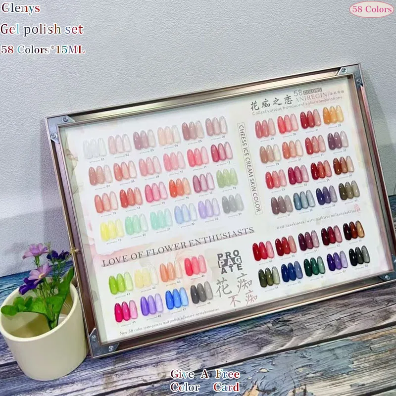 

Glenys58 Color Fantastic Love nail polish Gel Net Red Popular Semi permanent Soaking gel Color Card Nail Varnish Set