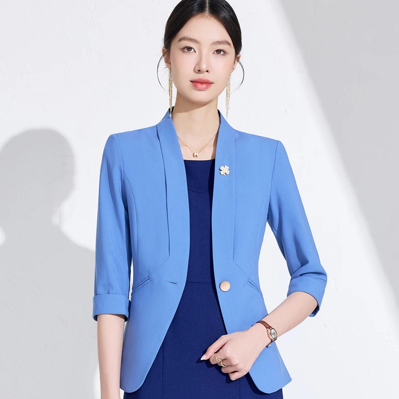 NAVIU printemps été 2025 coupe ajustée Blazer formel demi manches simple bouton bureau travail manteau pour dames mode tempérament veste