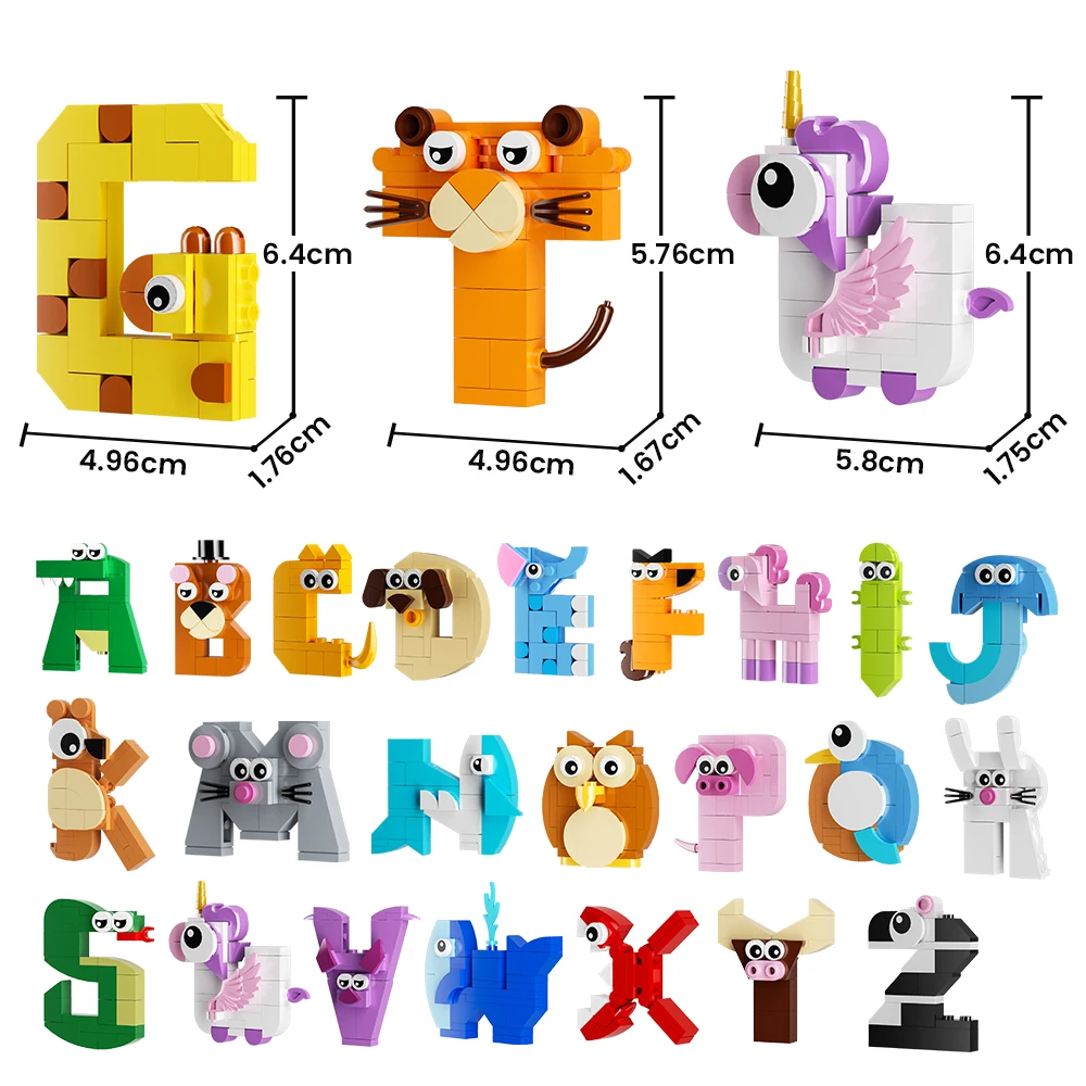 Gobricks Alphabet Animals Building Blocks Creative Toys Model Gift Box For Kids Boys Girl Educational Birthday DIY Bricks Sets