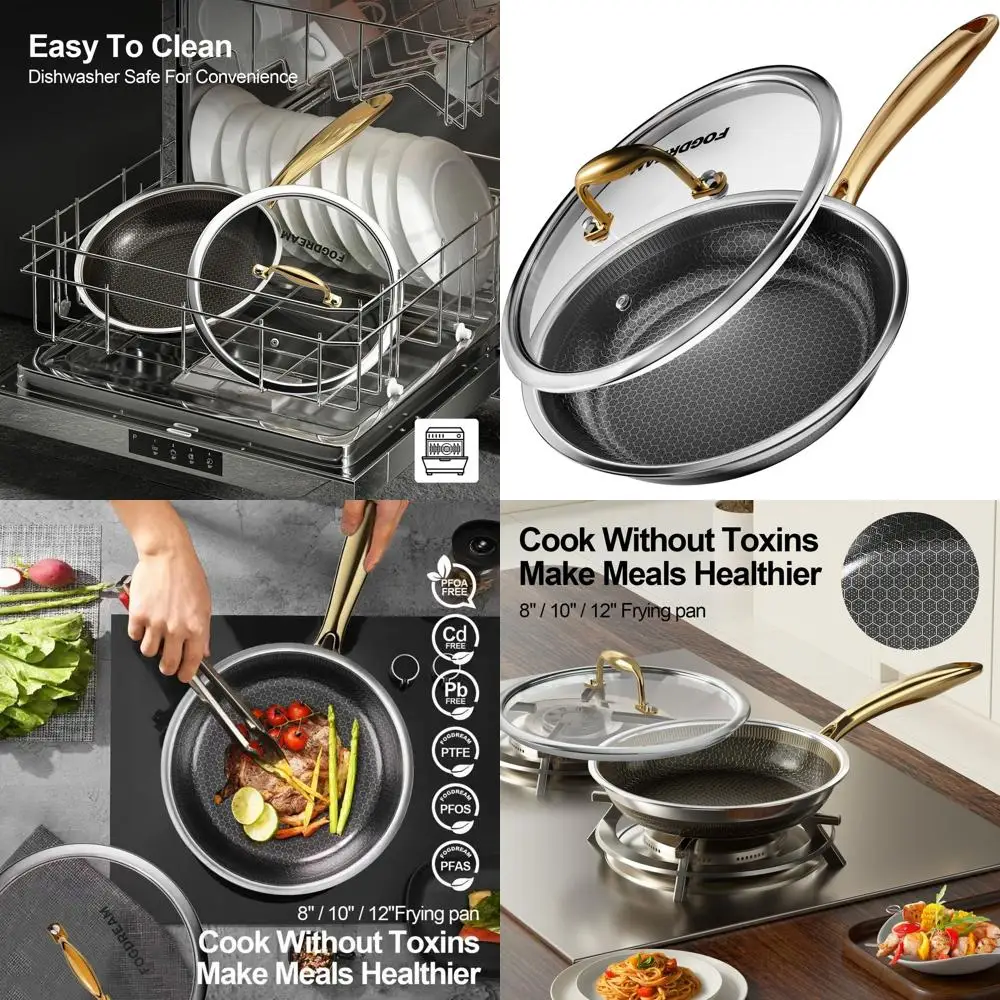 

12 Inch Non-Stick Frying Pan with Tempered Glass Lid, Stainless Steel Skillet, Suitable for All Cooktops, Dishwasher and Oven Sa
