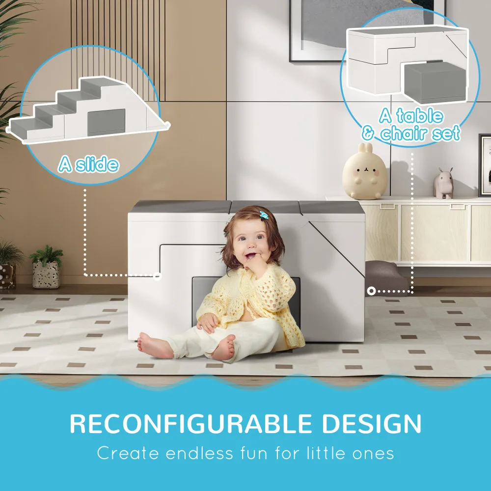 ชุดของเล่นโฟม Qaba: ทำความสะอาดง่าย 2 ชิ้น นุ่มและปลอดภัยสำหรับเด็กเล็ก/เด็ก สามารถปีน/คลาน/เลื่อนได้ สีเทาอ่อน