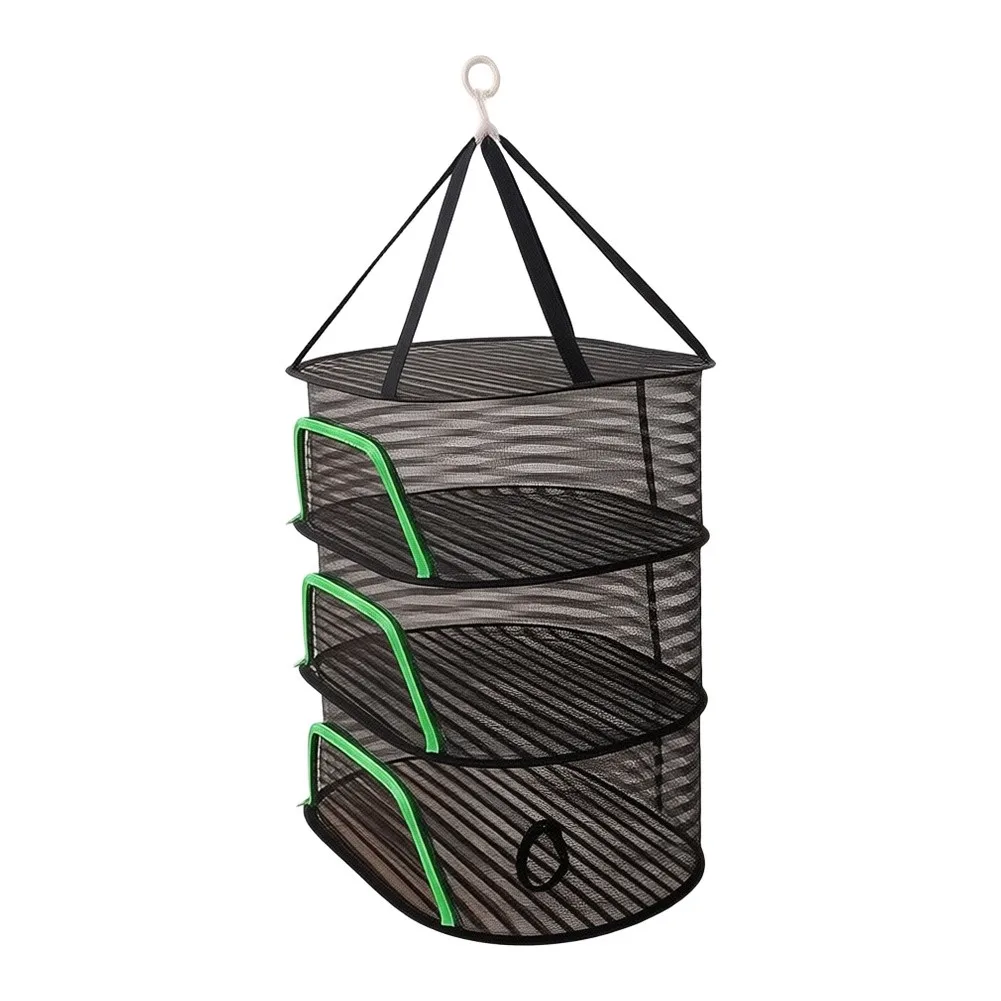 Black Foldable Drying Net for Vegetables Fish Dehydrated Food 50x70cm Polyester Mesh Rack with Windproof Hook Closure