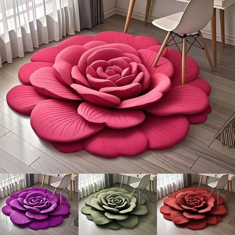 Special-shaped Flower Carpet Non-slip Absorbent Peony Floor Mat Soft 60x60cm Bathroom Floor Mat