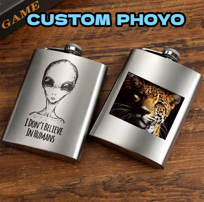7oz Custom Photo/Logo Portable Stainless Steel Hip Flask Flagon Whiskey Pot Bottle Personalize ManGift Travel Drinkware Wine Cup