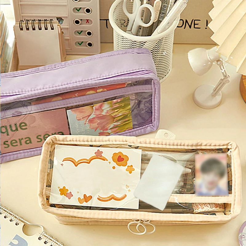 1 قطعة مقلمة شفافة Kawaii سعة كبيرة صندوق القلم مقاوم للماء للفتيات حقيبة مستحضرات التجميل القرطاسية مكتب اللوازم المدرسية #4