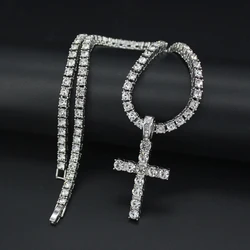 Men Women Hip Hop Cross Pendant Necklace With 4mm Tennis Chain HipHop Iced Out Bling Necklaces Fashion Charm Jewelry Gift