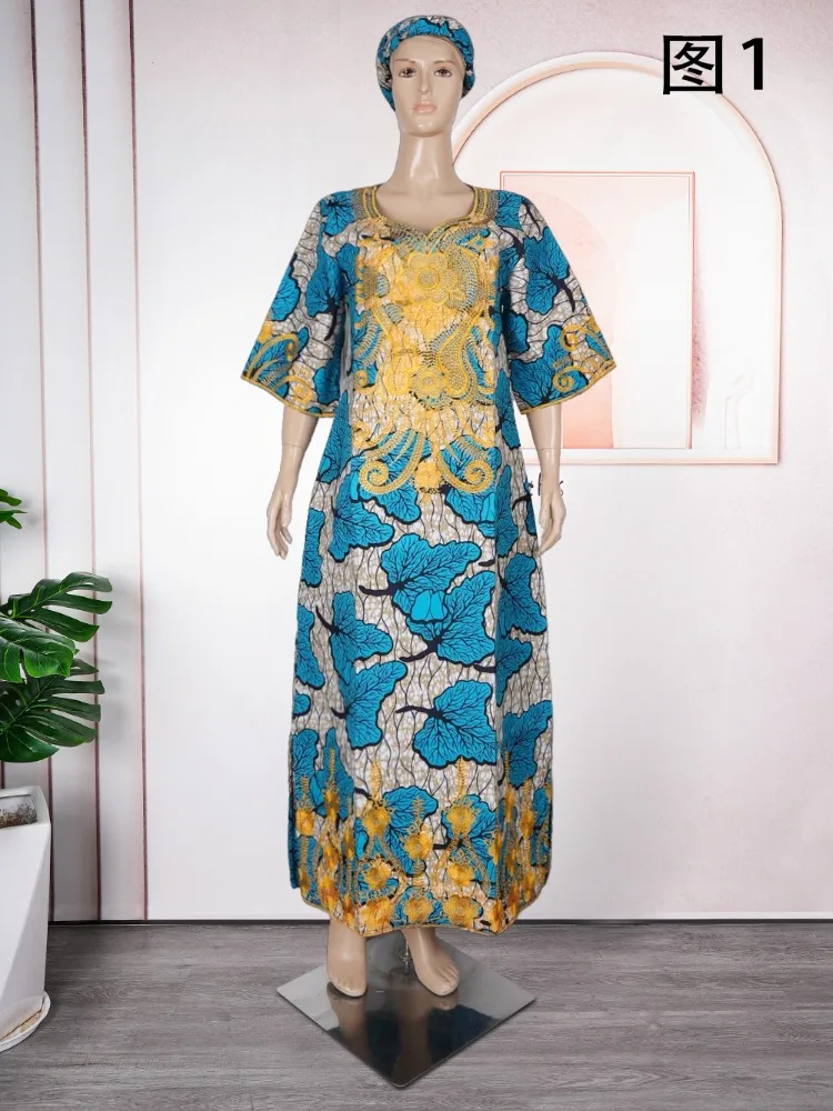 Plus Size African Clothes for Women 2025 New Dashiki Ankara Embroidery Bazin Riche Design Wedding Party Dresses with Headscarf