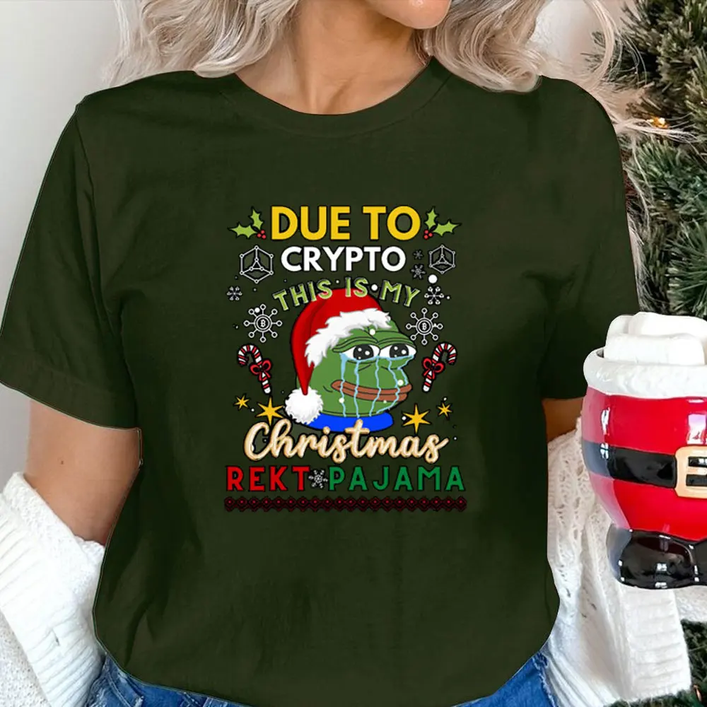 DUE TOCRYPTOTHIS IS·MYChristmasREKT*PAJAMA Navidad Cartoon Pepe Christmas T-Shirt Men Funny Frog Graphic Unisex Cotton Tees Tops