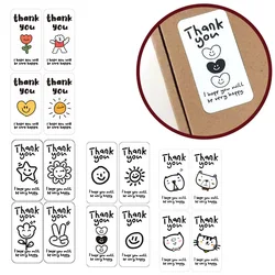 100Pcs Cartoon Rectangle Thank You for Stickers Gift Packaging Bouquets Food Store Sealing Stationery Stickers Adhesive Label