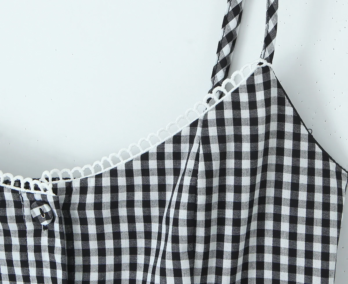 Zeyla Zomerjurk Spaghettibandjes Geruite V-hals Knoop Mouwloos A-lijn Mini Mode Nieuwe Slanke Taille Dagelijkse Vakantie Outfit