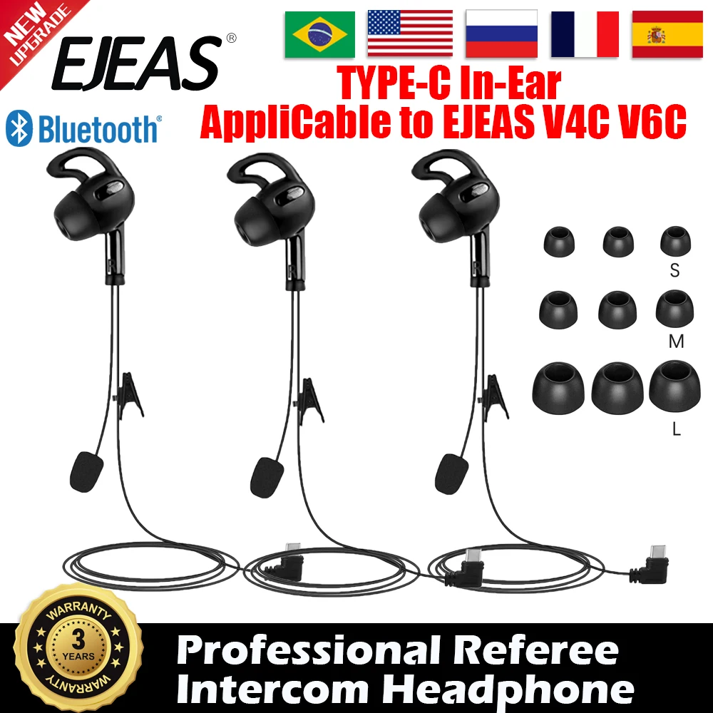 3/1 PCS Type-C Interface In-Ear Handsfree Referee Headset Earphones For EJEAS V6C/V4C Full Duplex Intercom Headset Accessories