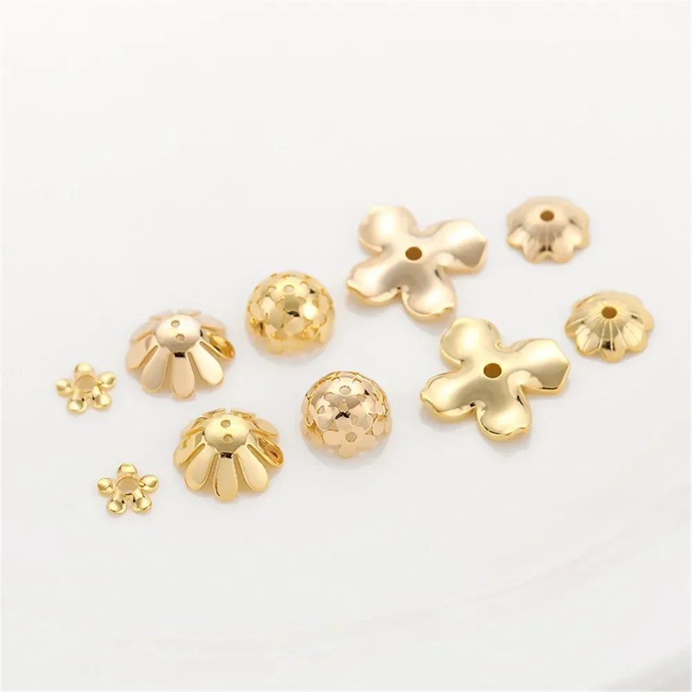 14K goud verpakt grote bloemenhouder met vijf bloemblaadjes bloemen halfronde parelhouder DIY handgemaakte armband accessoire partitio