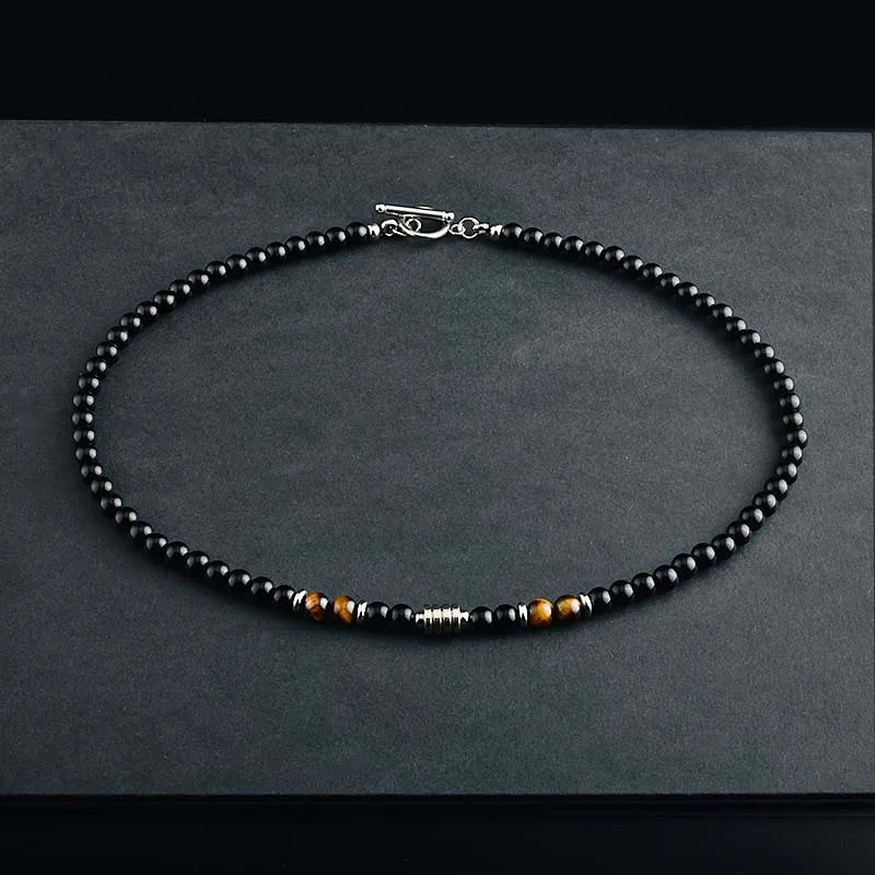 2023 Collar Hombre Fadeless Stainless Steel Necklace Men Natural Tiger Eye Stone Beaded Necklace For Men Jewelry Collier Homme