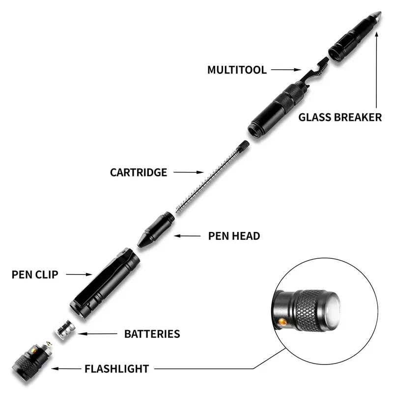 for Tool Pen Portable Multifunctional Field Tactical Pen Survival Flashlight Combination Gift Pen