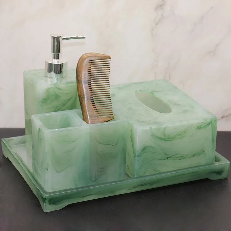 

Marble pattern bathroom five-piece tray resin ornament