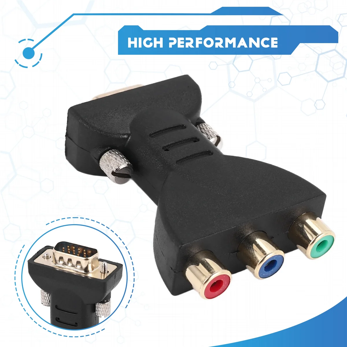 A49T 3 RGB Female to HD 15-Pin VGA Style Component Video Jack Adapter Conventer