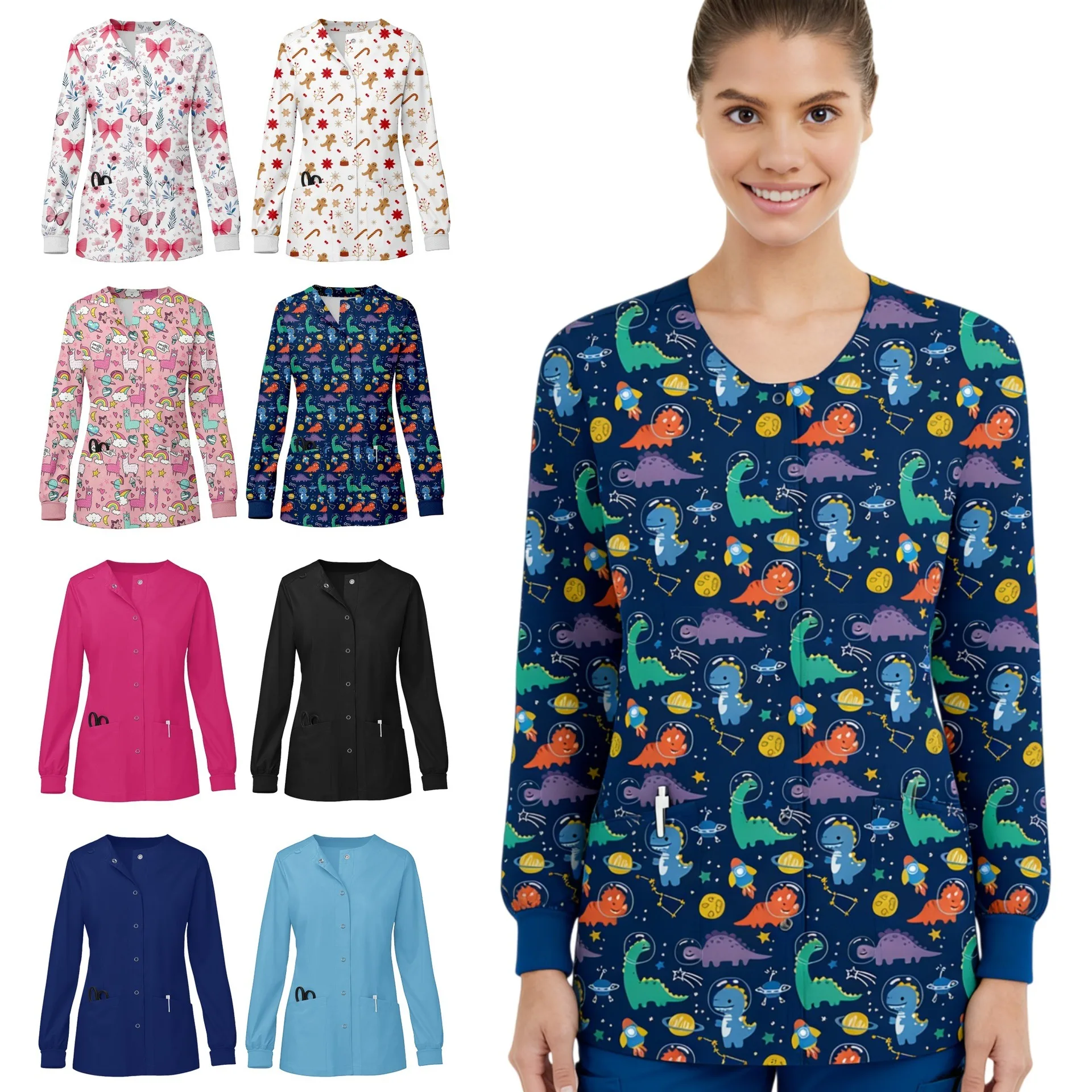 

Printed operating room short-sleeved scrub suit for pets printed washable top for dental doctors and nurses