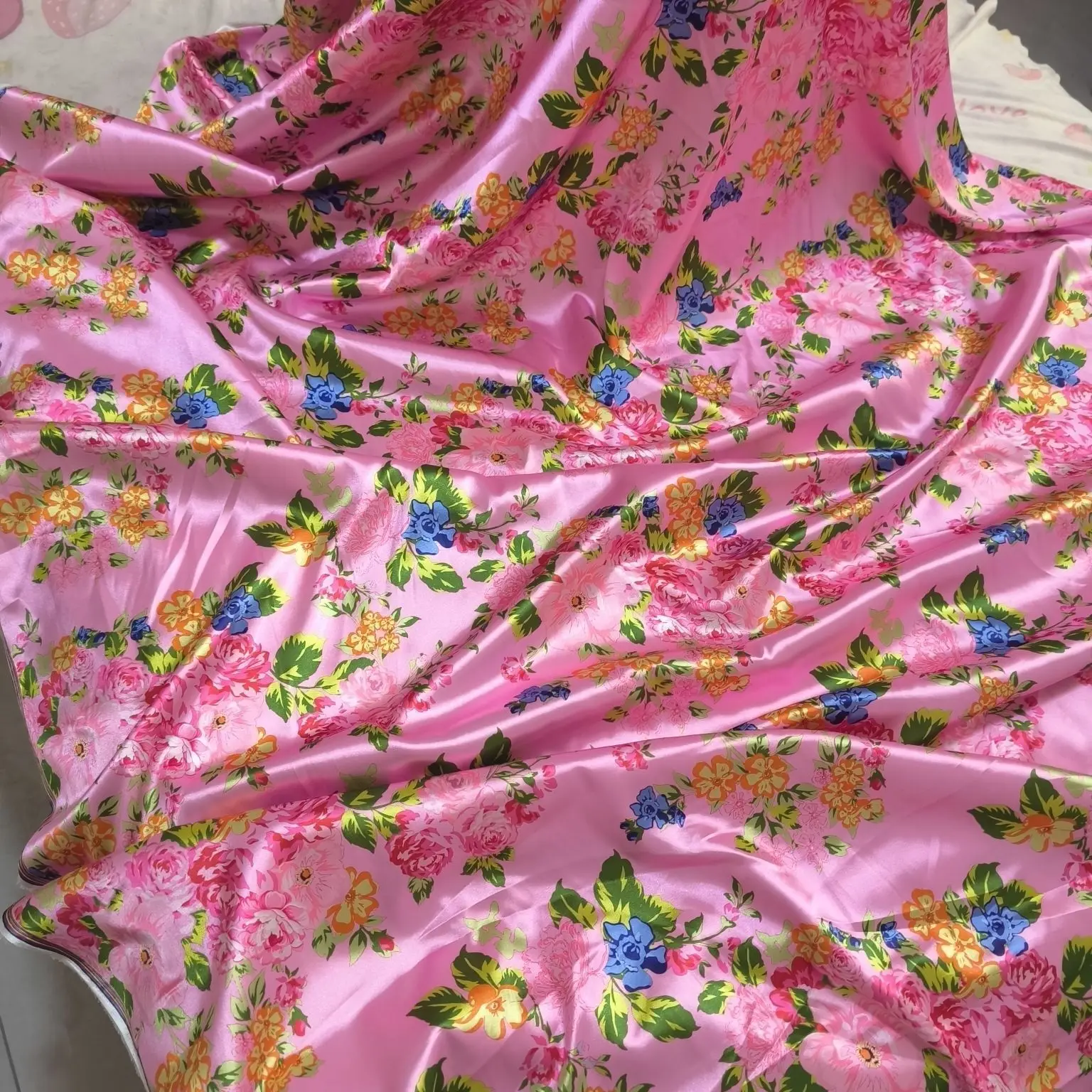Floral Print Acetate Satin Fabric Silky Smooth By The Meter for Bed Sheets Diy Sewing Lining Textile Soft Cloth