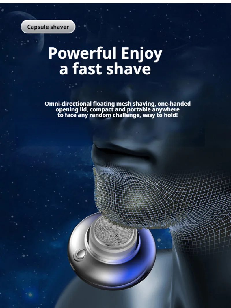 Barbeador elétrico para homens, recarregável, viagem, portátil, espaço disco voador, barbeador