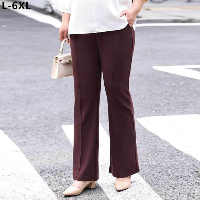 

Брюки 6XL, женские офисные женские брюки с высокой талией, большие размеры 5XL 4XL, весенне-осенние свободные прямые растягивающиеся брюки-клеш