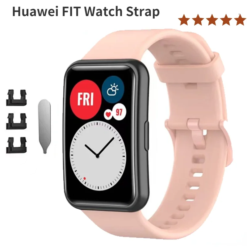 Huawei Watch Fit用シリコン製交換バンド、オリジナルスマートウォッチ、トーンバックルブレスレット、Huawei Fit/iWatch対応ソフトカーレア
