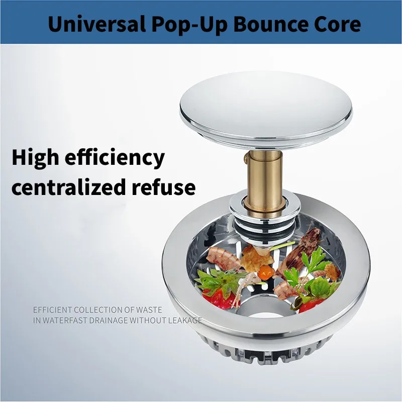 Universal Pop-Up Bounce Core Sink Drain Stopper Wash Basin Filter Plug Bathtub Strainer Shower Hair Catcher for Kitchen Bathroom