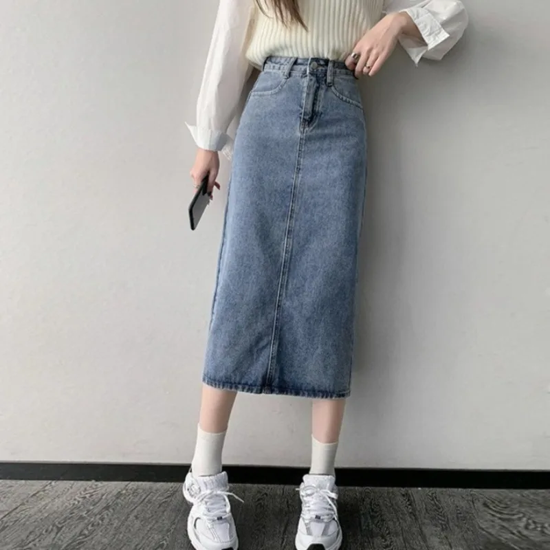 

Vintage Denim Skirt for Women Elegant Jean Maxi Skirts Fashion Streetwear Vestido De Festa Casual Woman Clothes Long Faldas