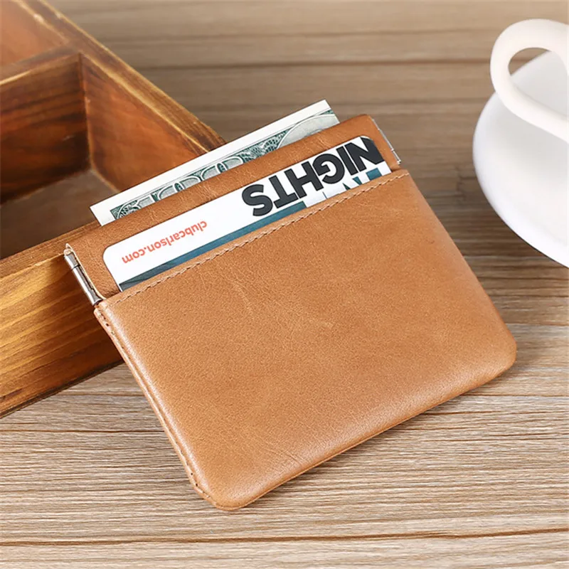 Top Layer Cowhide Thin Coin Purses Mini Short Purse For Man Money Change Key Credit Card Holder Business Silm Women Wallet