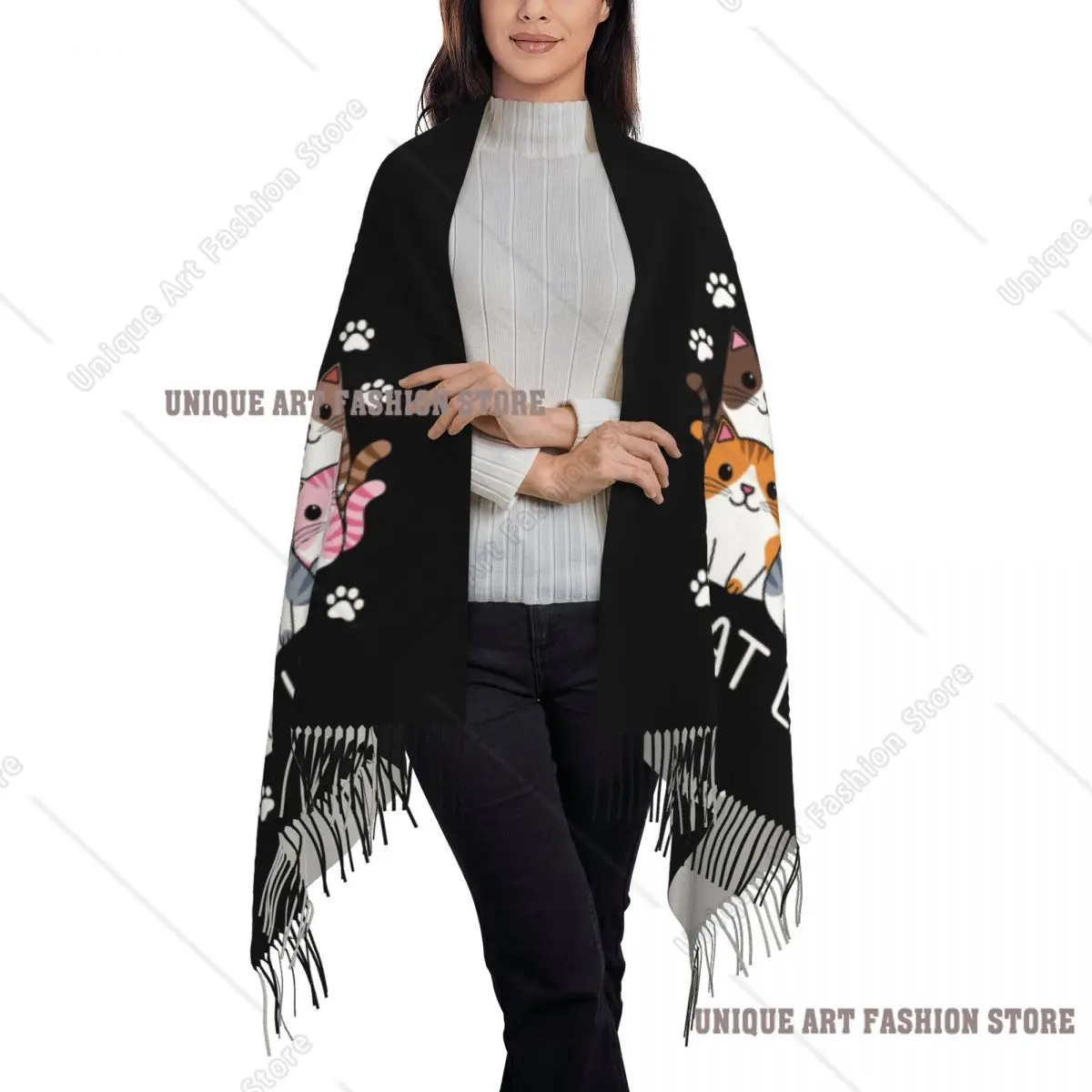 Écharpe de dame de chat fou personnalisée Wrap femmes longue hiver chaud gland châle unisexe foulards