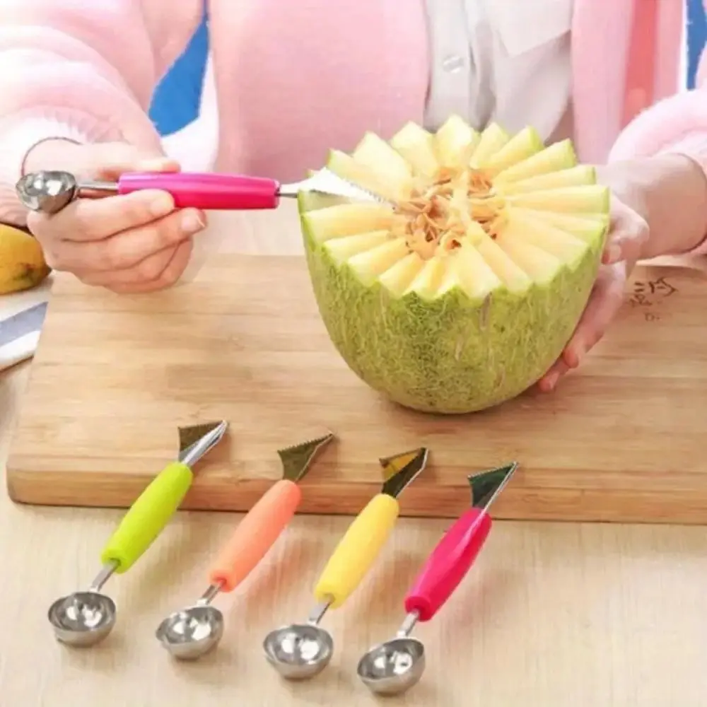 2024 Stainless Steel Double Ended Fruit Shaver Reusable Mini Ice Cream Dessert Spoon Carved Multicolor Fruit Ball Digger