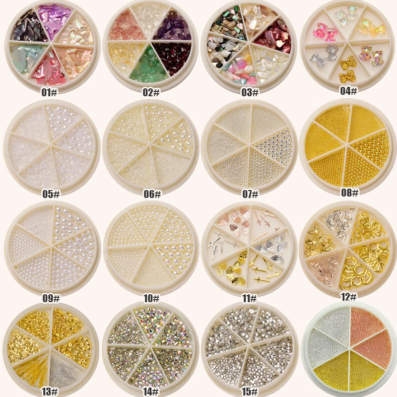 

6 Grids Mini Metal Caviar Beads Nail Art Micro Ball Flat Back Nails Decoration Rhinestone Pearl Accessories Manicure Supplies
